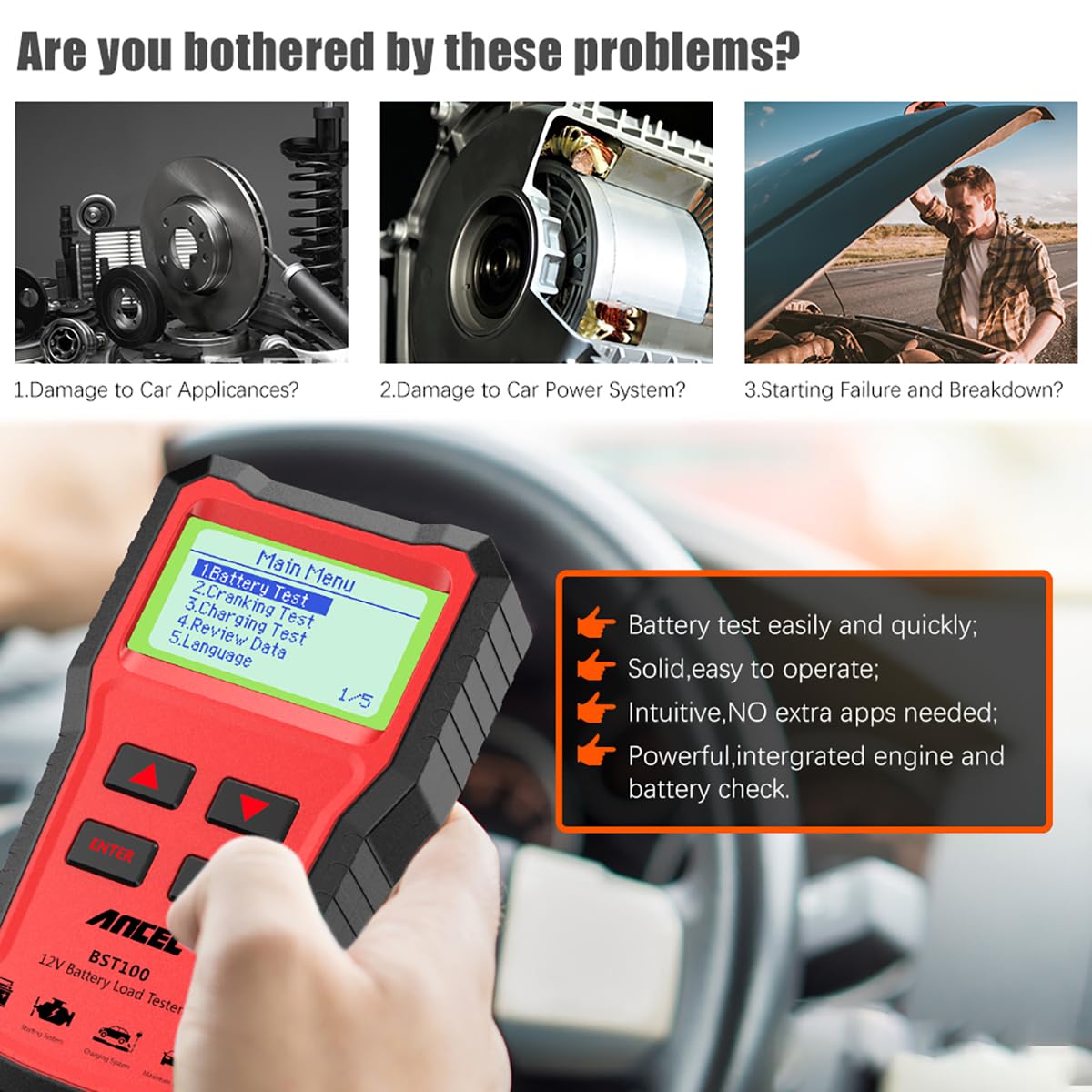 Car Battery Load Tester Digital Cranking - Цифровой тестер автомобильных аккумуляторов 12В ANCEL