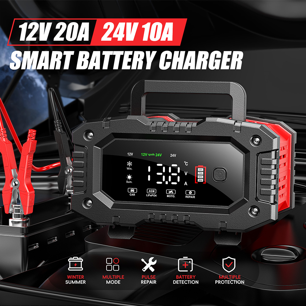 Зарядное устройство FOXSUR 20A – обзор и цена Smart Car Battery Charger 12V 24V 20A