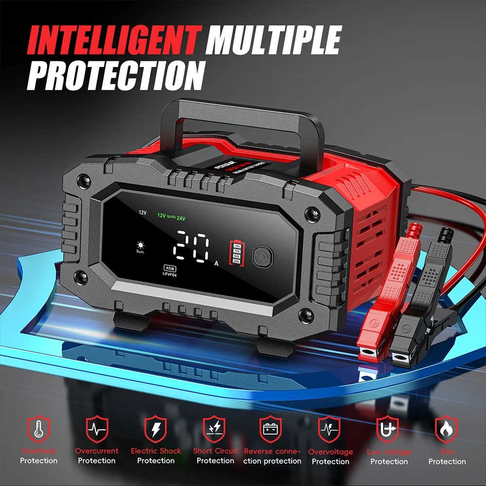 Зарядное устройство FOXSUR 20A – обзор и цена Smart Car Battery Charger 12V 24V 20A